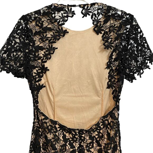 NWOT NSR Open Back Lace Overlay Midi Dress Size M Black Beige Short Sleeve Fairy - Picture 9 of 16
